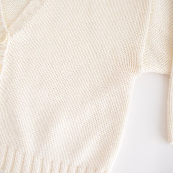 Vintage Lee Wright Cream 16% Wool Knit Button Cropped Cardigan Sweater M - Picture 6 of 10